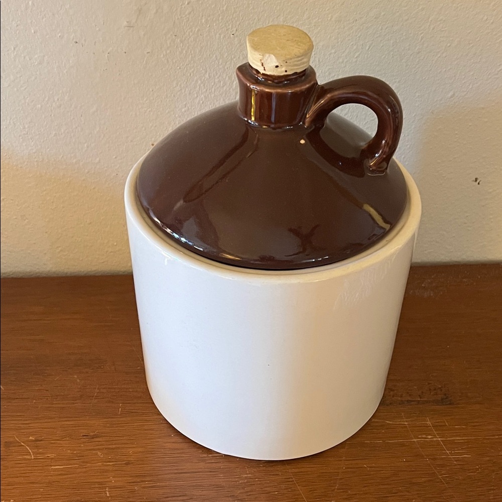Brown and White Ceramic Jug with Handle